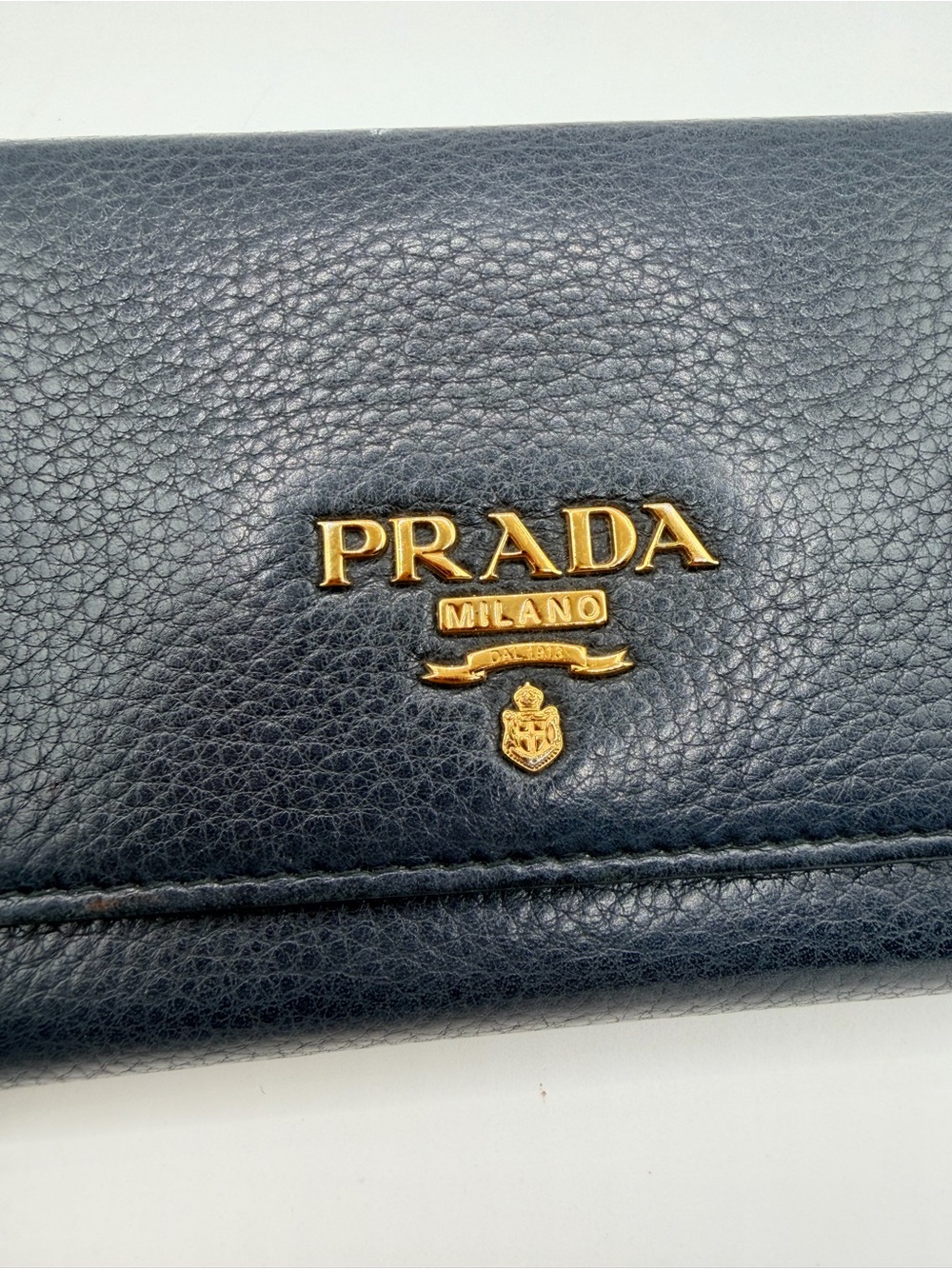 AUTHENTIC Prada Navy Blue Long Wallet with Gold Logo - Picture 2 of 13
